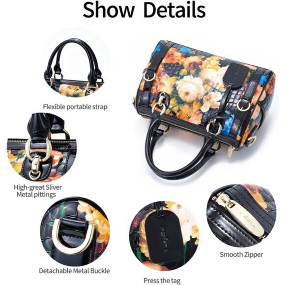 ⚡Women White Rose Genuine Leather Tote Handbag Clutch Purse Crossbody Bag - Picture 5 of 9